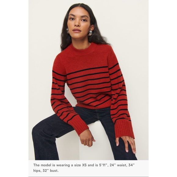 Reformation Sweaters - NTW Reformation Red Striped Wool Crew Sweater